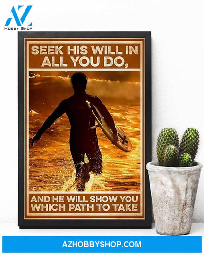 Surfing Seek His Will In All You Do Vertical Canvas Wall Art, Wall Decor Visual Art