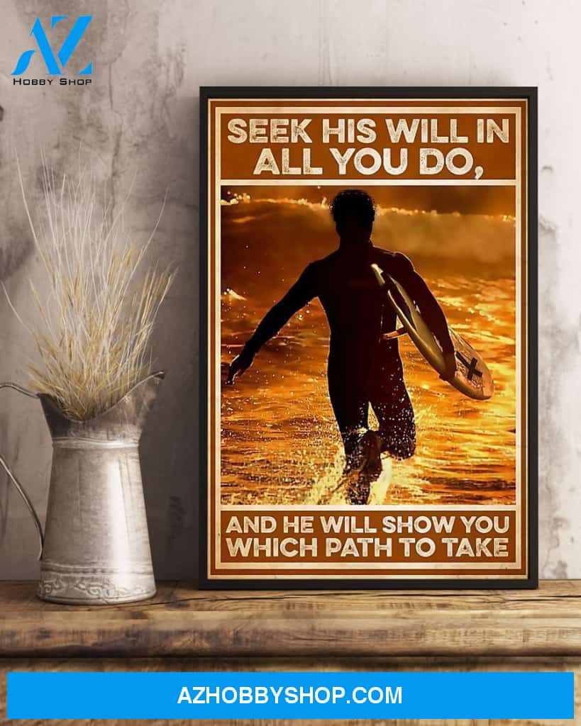 Surfing Seek His Will In All You Do Vertical Canvas Wall Art, Wall Decor Visual Art