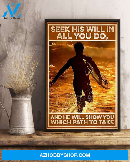 Surfing Seek His Will In All You Do Vertical Canvas Wall Art, Wall Decor Visual Art