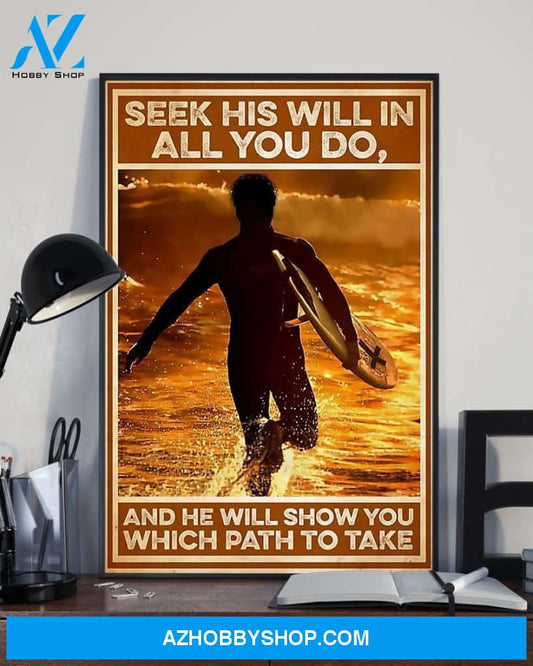 Surfing Seek His Will In All You Do Vertical Canvas Wall Art, Wall Decor Visual Art