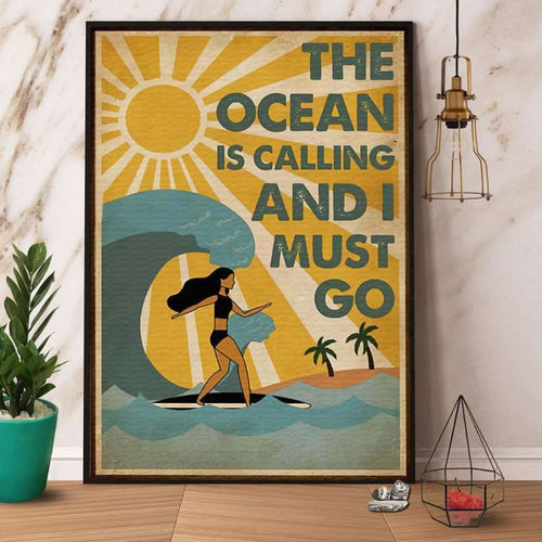 Surfing The Sea Is Calling And I Must Go Paper Poster No Frame Matte Canvas Wall Decor