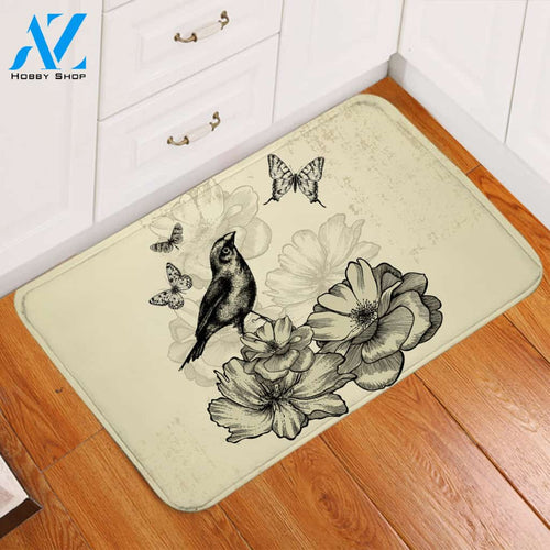 Swallow & Butterflies Penciled Door Mat