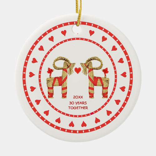 Swedish Straw Goats 30 Years Together Custom Dated Ceramic Ornament