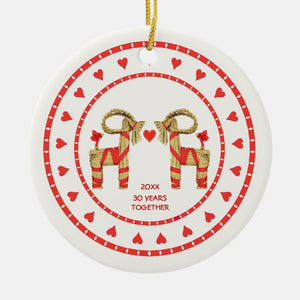 Swedish Straw Goats 30 Years Together Custom Dated Ceramic Ornament