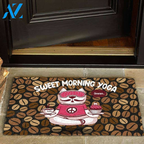 Sweet Morning Yoga Doormat Welcome Mat House Warming Gift Home Decor Gift for Cat Lovers Funny Doormat Gift Idea