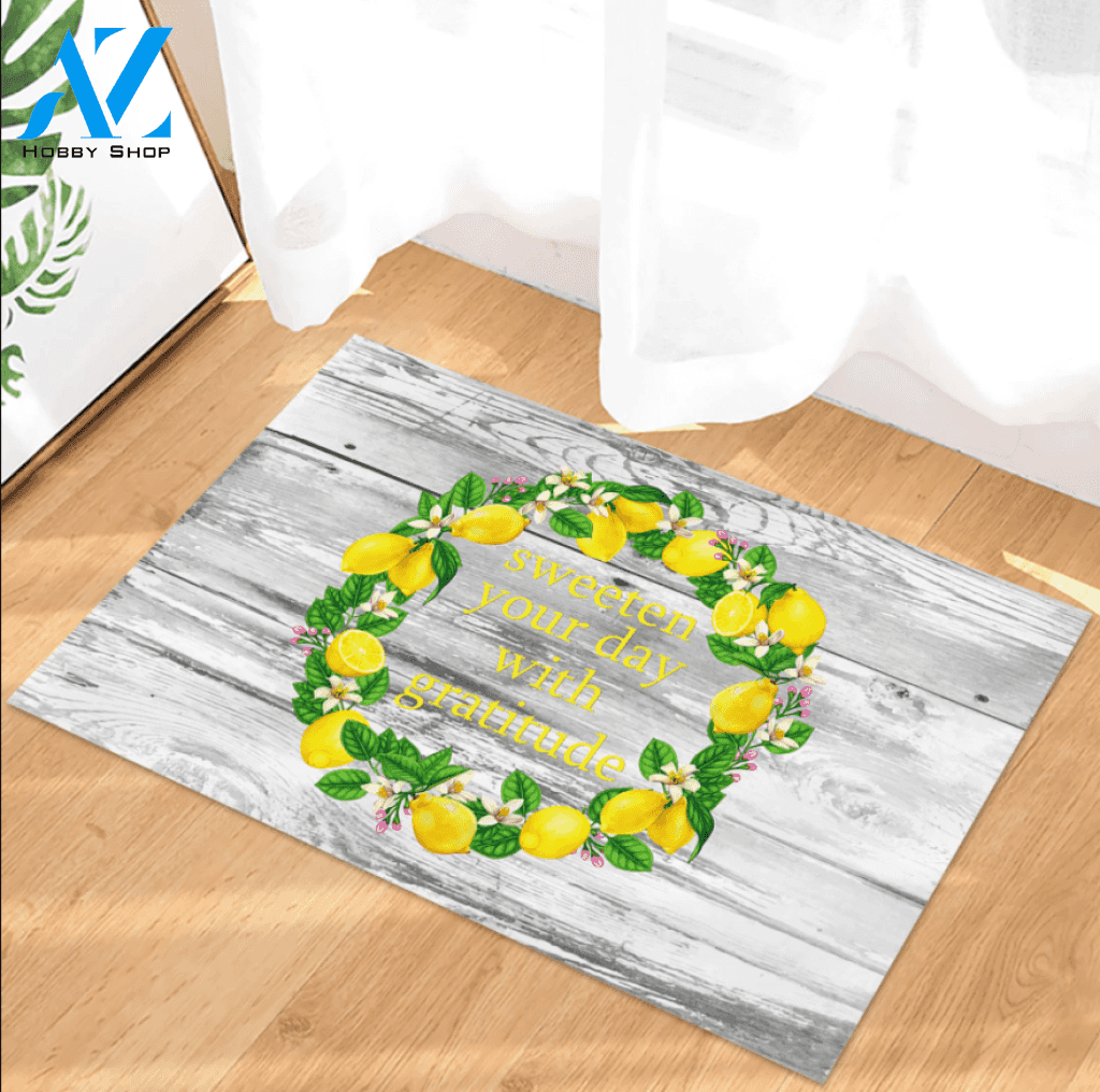 Sweeten Your Day With Gratitude Lemon Doormat Welcome Mat Housewarming Gift Home Decor Funny Doormat Gift Idea For Fruit Lovers