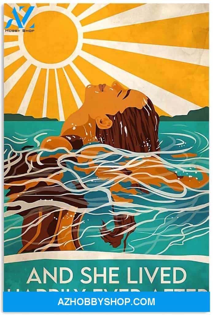 Swimmer Girl Under Sunlight She Lived Happily Ever After Canvas And Poster, Wall Decor Visual Art