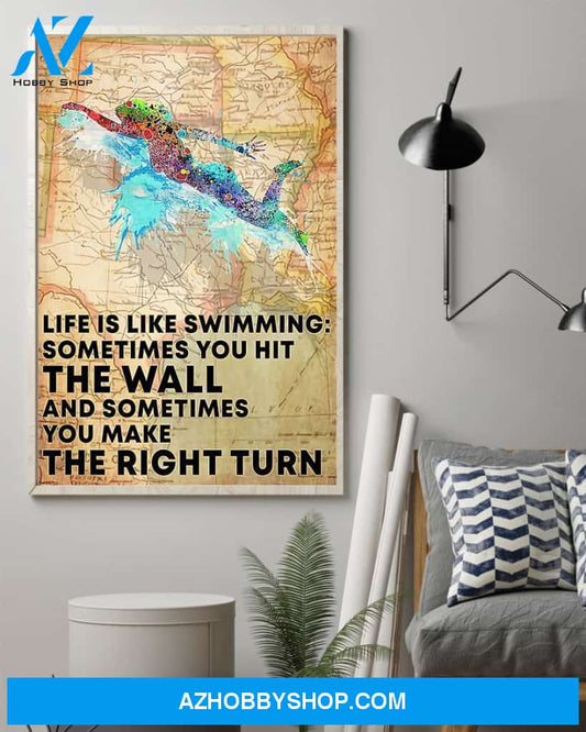Swimmer Life Is Just Like Swimming Vertical Canvas Wall Art, Wall Decor Visual Art