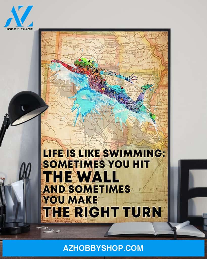 Swimmer Life Is Just Like Swimming Vertical Canvas Wall Art, Wall Decor Visual Art