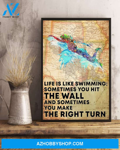 Swimmer Life Is Just Like Swimming Vertical Canvas Wall Art, Wall Decor Visual Art