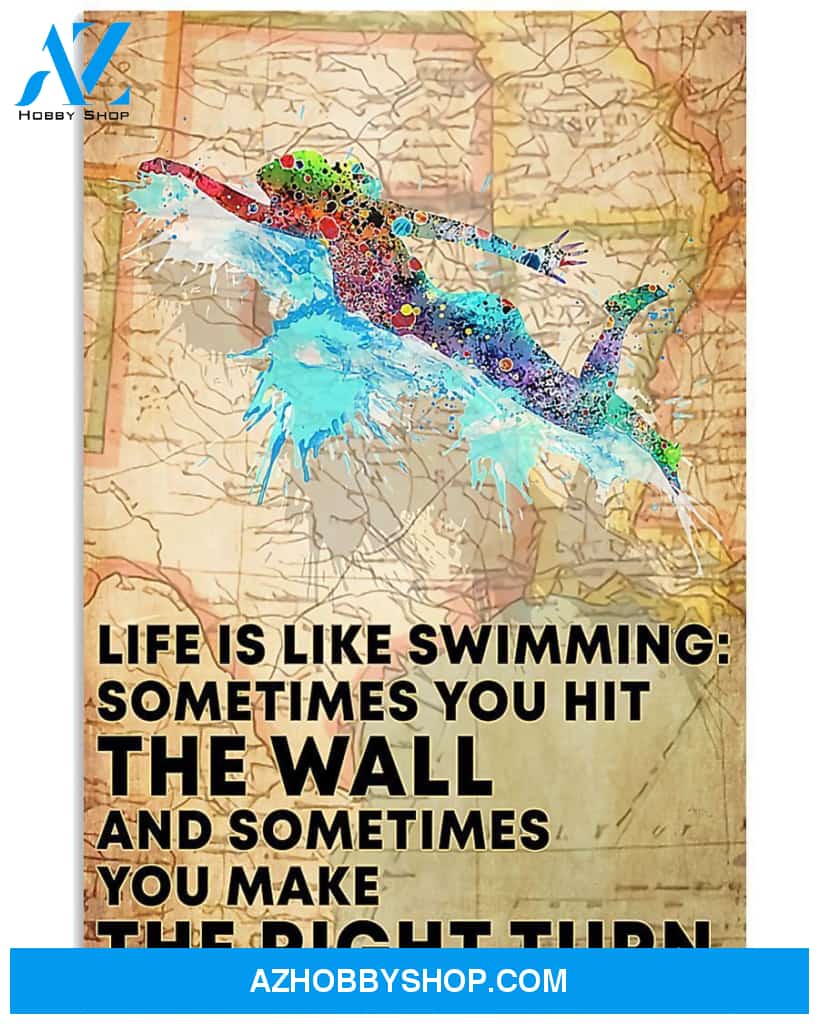 Swimmer Life Is Just Like Swimming Vertical Canvas Wall Art, Wall Decor Visual Art