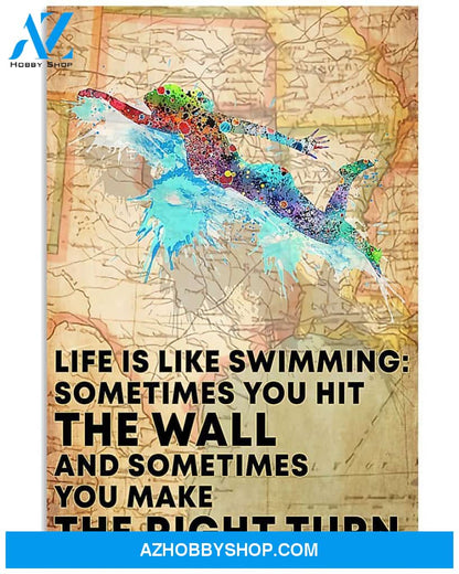 Swimmer Life Is Just Like Swimming Vertical Canvas Wall Art, Wall Decor Visual Art