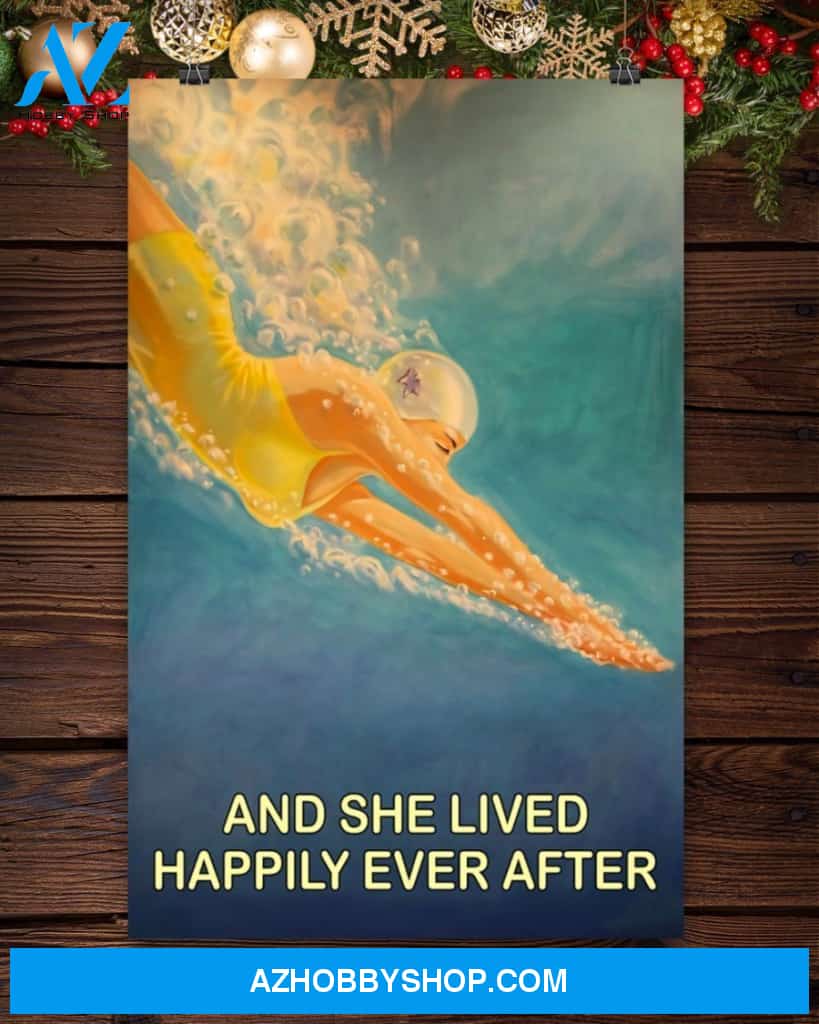 Swimming And She Lived Happily Ever After Vertical Canvas Wall Art, Wall Decor Visual Art