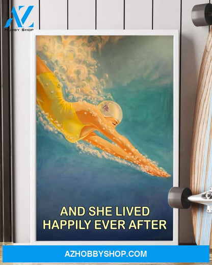 Swimming And She Lived Happily Ever After Vertical Canvas Wall Art, Wall Decor Visual Art