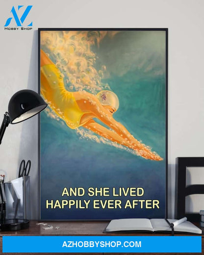 Swimming And She Lived Happily Ever After Vertical Canvas Wall Art, Wall Decor Visual Art