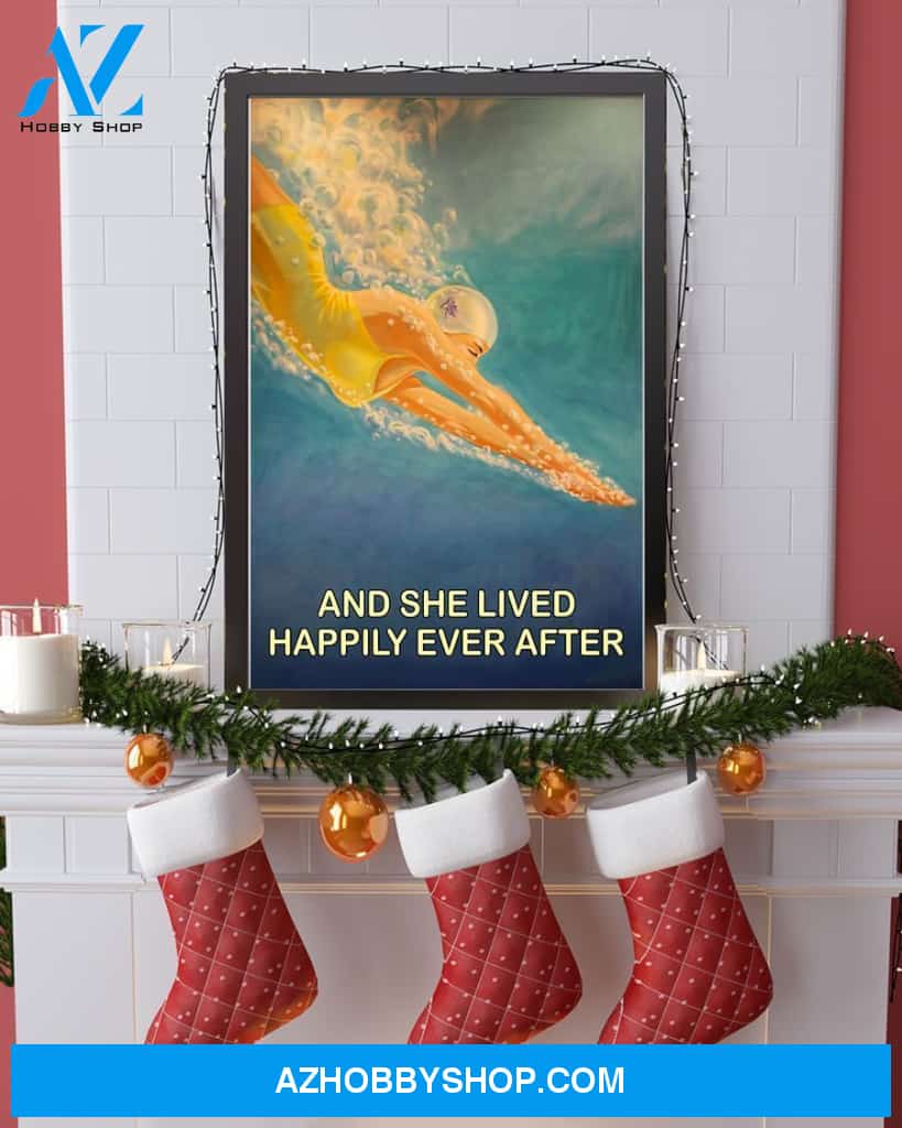 Swimming And She Lived Happily Ever After Vertical Canvas Wall Art, Wall Decor Visual Art
