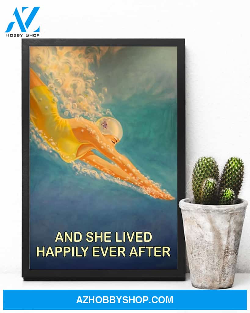 Swimming And She Lived Happily Ever After Vertical Canvas Wall Art, Wall Decor Visual Art