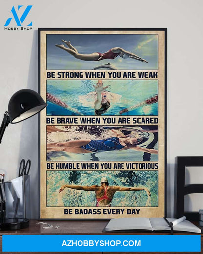 Swimming Be Strong When You Are Weak Vertical Canvas Decor, Wall Decor Visual Art