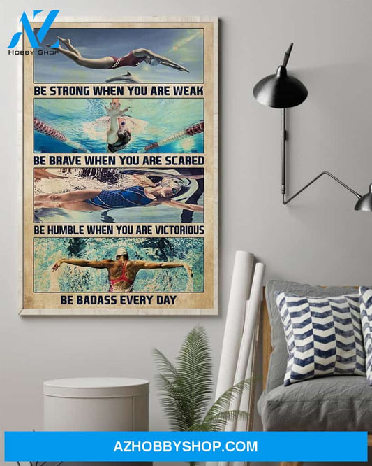 Swimming Be Strong When You Are Weak Vertical Canvas Decor, Wall Decor Visual Art