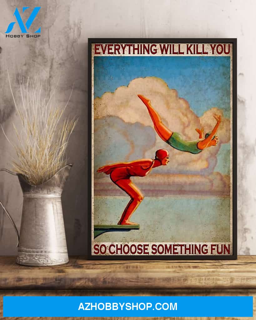 Swimming Choose Something Fun Vertical Canvas Painting, Wall Decor Visual Art