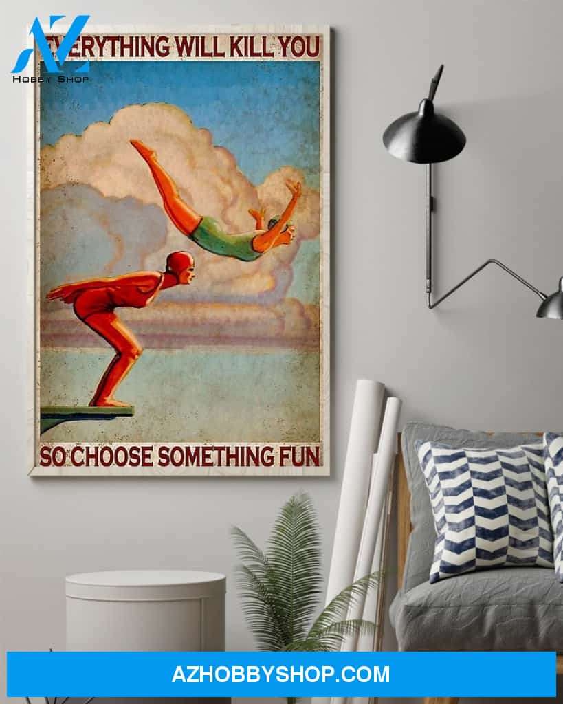 Swimming Choose Something Fun Vertical Canvas Painting, Wall Decor Visual Art