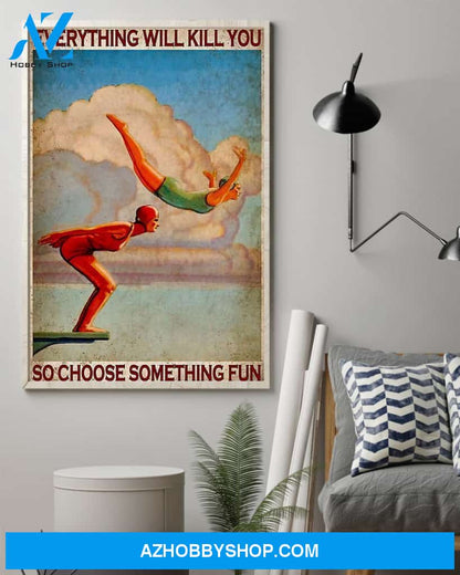 Swimming Choose Something Fun Vertical Canvas Painting, Wall Decor Visual Art
