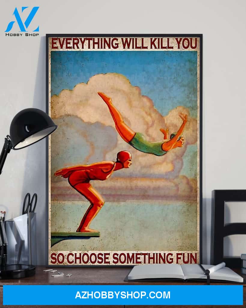 Swimming Choose Something Fun Vertical Canvas Painting, Wall Decor Visual Art