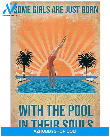 Swimming Girl Vertical Canvas Wall Art, Wall Decor Visual Art