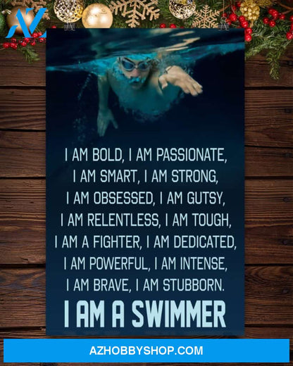Swimming I Am A Swimmer Vertical Canvas Wall Art, Wall Decor Visual Art