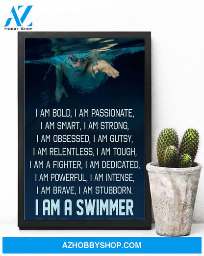 Swimming I Am A Swimmer Vertical Canvas Wall Art, Wall Decor Visual Art