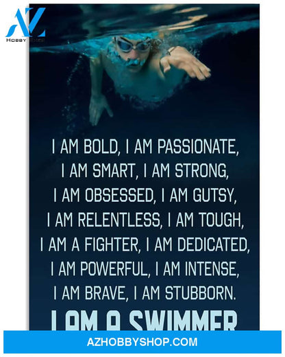 Swimming I Am A Swimmer Vertical Canvas Wall Art, Wall Decor Visual Art