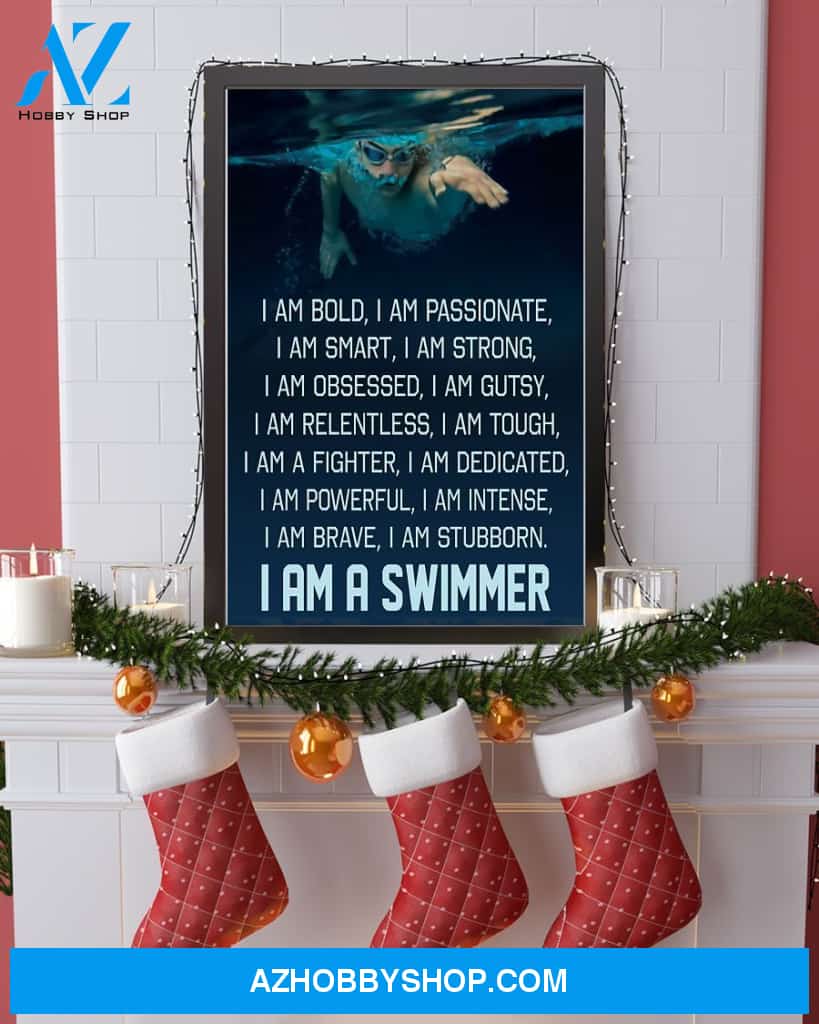 Swimming I Am A Swimmer Vertical Canvas Wall Art, Wall Decor Visual Art