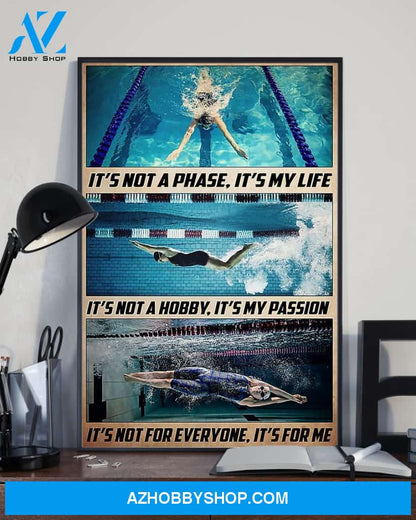 Swimming It's Not A Phase It's My Life Vertical Canvas Wall Art, Wall Decor Visual Art