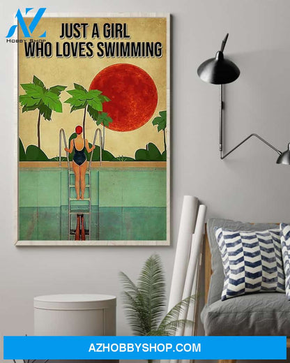 Swimming Just A Girl Who Loves Swimming Vertical Canvas Prints, Wall Decor Visual Art
