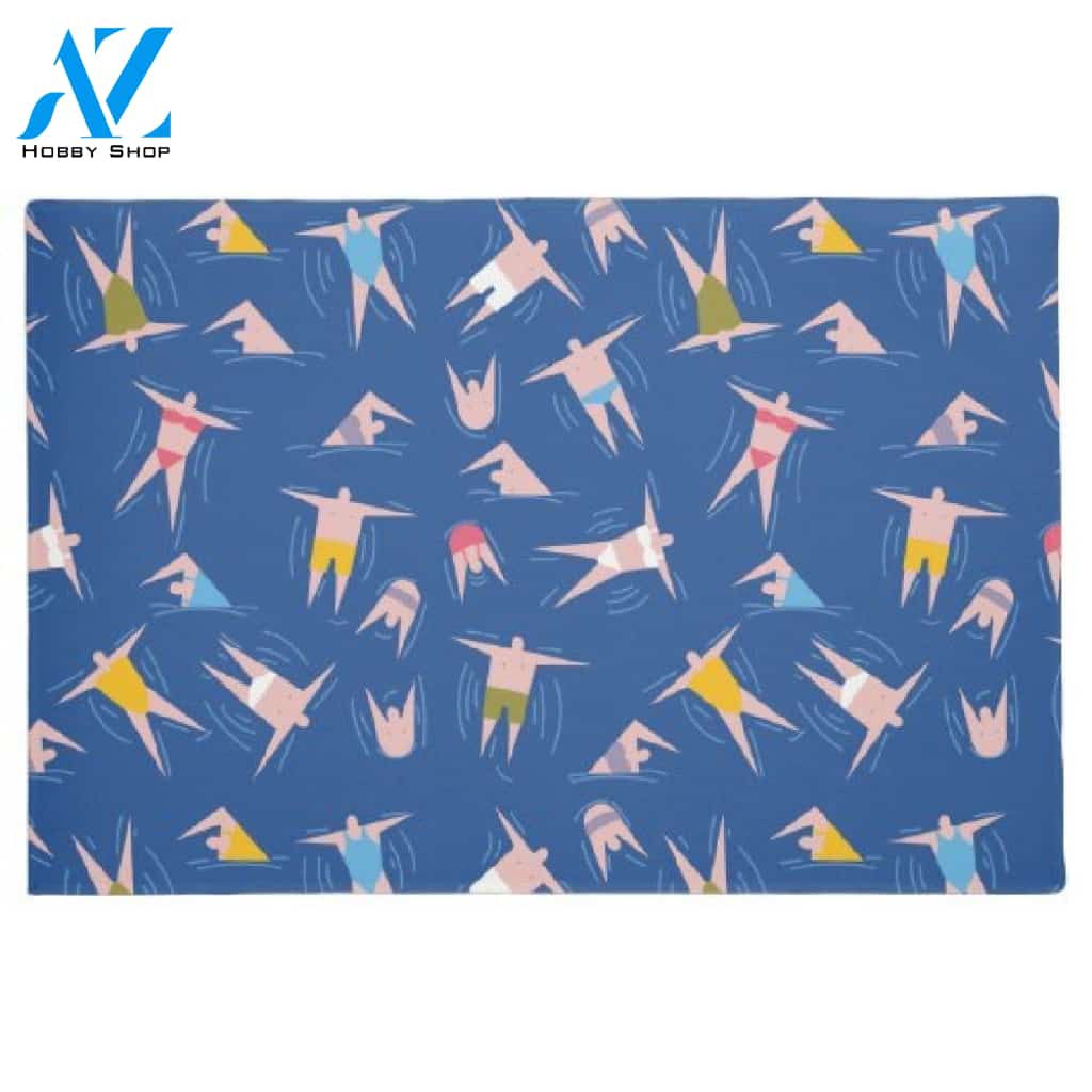 Swimming People Pattern Indoor and Outdoor Doormat Warm House Gift Welcome Mat Gift for Friend Family