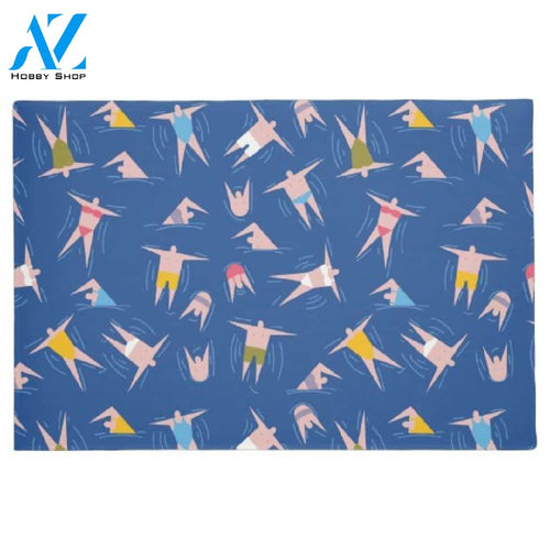 Swimming People Pattern Indoor and Outdoor Doormat Warm House Gift Welcome Mat Gift for Friend Family