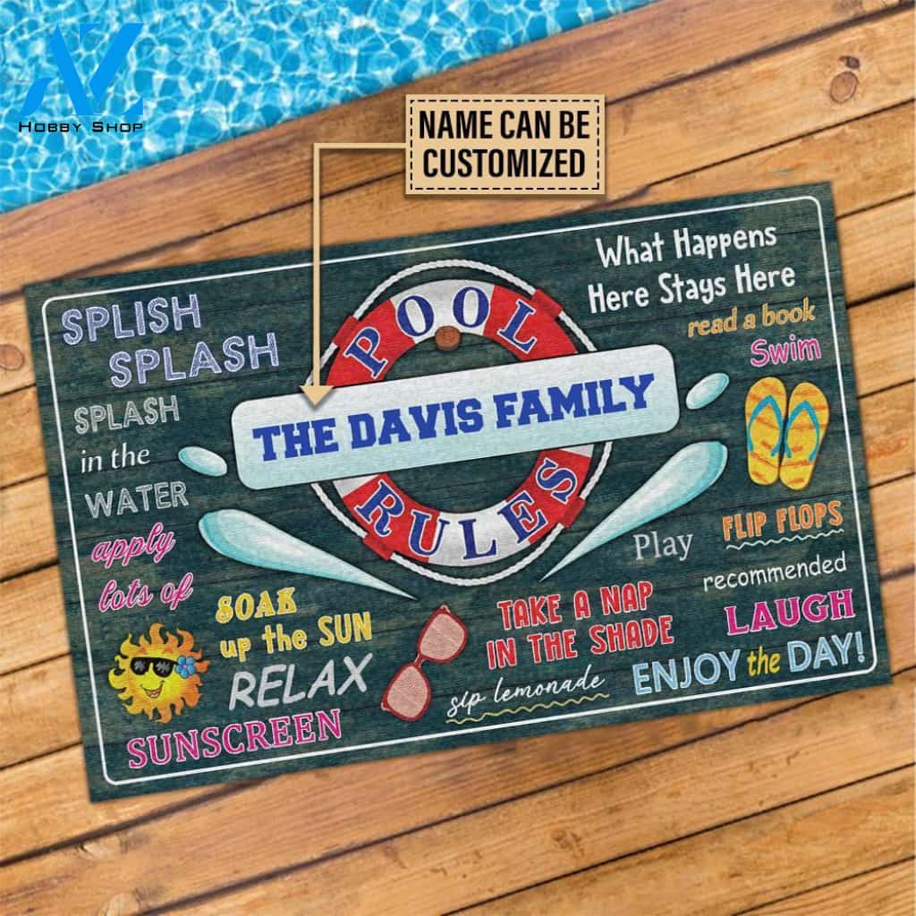 Swimming Pool Rules Custom Doormat | Welcome Mat | House Warming Gift