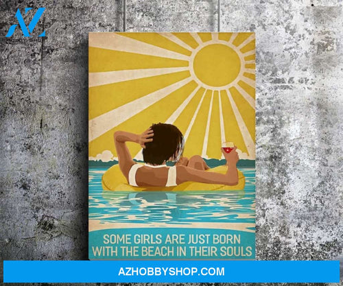 Swimming Poster, Girl and Wine, Beach in Soul, Beach Ideal Poster Wall Art, Summer Time Canvas And Poster, Canvas Wall Art, Wall Decor Visual Art