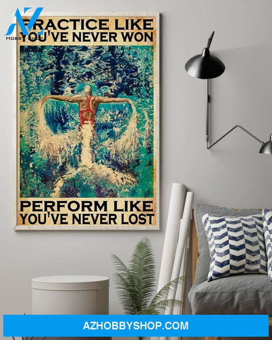 Swimming Practice Like You've Never Won Vertical Canvas Wall Art, Wall Decor Visual Art