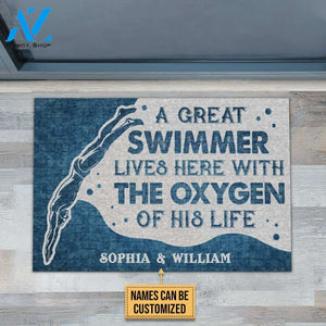 Swimming Swimmer Lives Here With Oxygen Custom Doormat | Welcome Mat | House Warming Gift