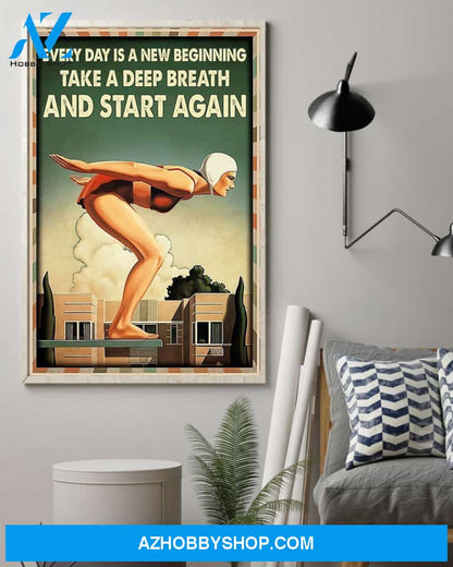 Swimming Take A Deep Breath And Start Again Vertical Canvas Wall Art, Wall Decor Visual Art