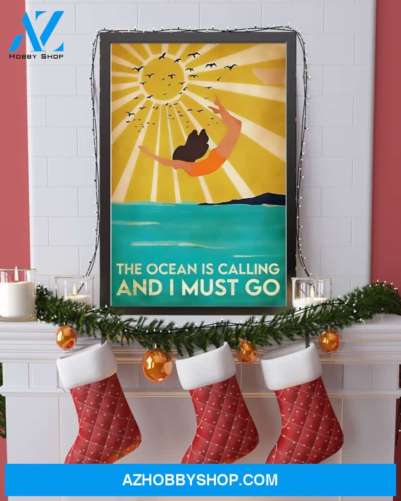 Swimming The Ocean Is Calling And I Must Go Vertical Canvas Decor, Wall Decor Visual Art