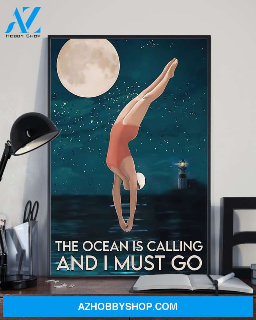 Swimming The Ocean Is Calling And I Must Go Vertical Canvas Wall Art, Wall Decor Visual Art