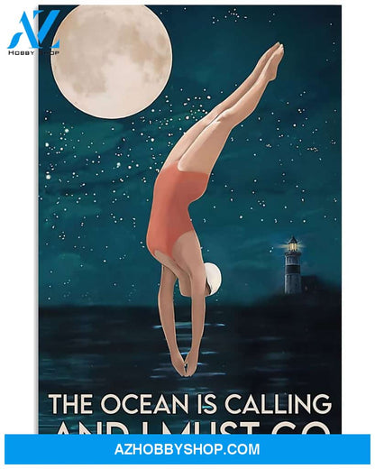 Swimming The Ocean Is Calling And I Must Go Vertical Canvas Wall Art, Wall Decor Visual Art