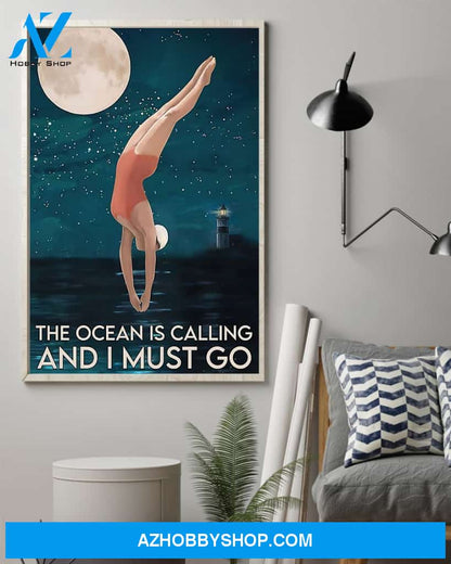 Swimming The Ocean Is Calling And I Must Go Vertical Canvas Wall Art, Wall Decor Visual Art