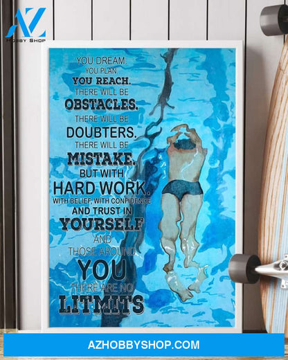 Swimming There Are No Limits Vertical Canvas Wall Art, Wall Decor Visual Art