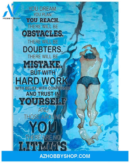 Swimming There Are No Limits Vertical Canvas Wall Art, Wall Decor Visual Art