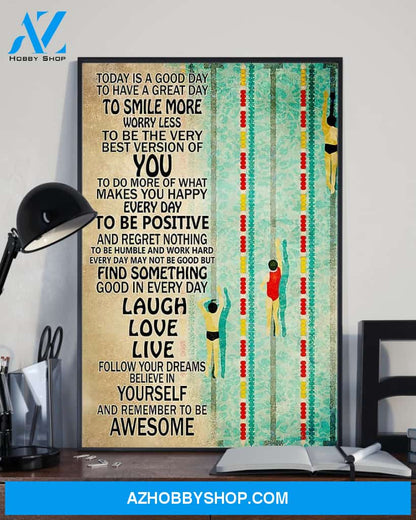 Swimming Today Is A Good Day Vertical Canvas Painting, Wall Decor Visual Art