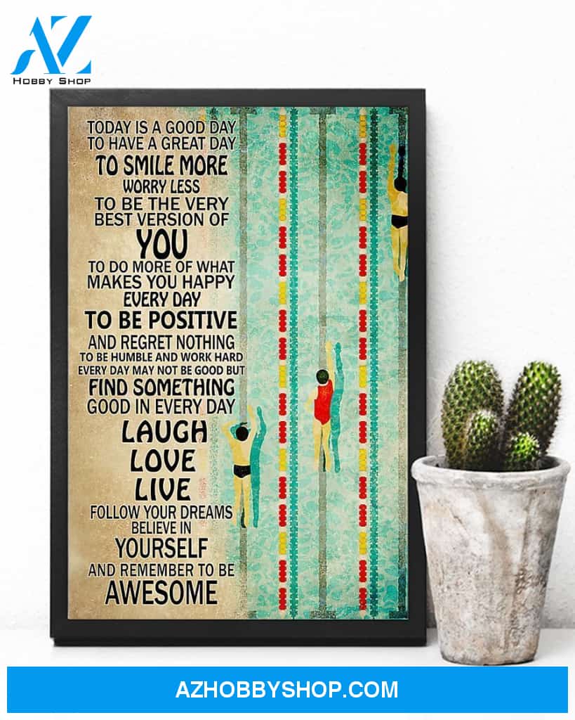 Swimming Today Is A Good Day Vertical Canvas Painting, Wall Decor Visual Art