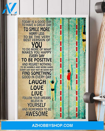 Swimming Today Is A Good Day Vertical Canvas Painting, Wall Decor Visual Art